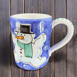 Deruta Italian Pottery Coffee Mug Cup Christmas Holiday Snowman Italy Handmade